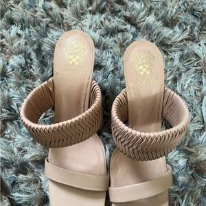 Vince Camuto Blush Woven Double-Strap Slide Heels